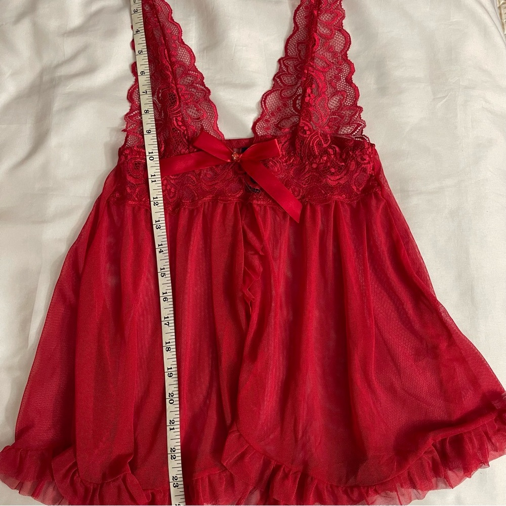 Red lingerie mesh deep plunge babydoll - Picture 8 of 9
